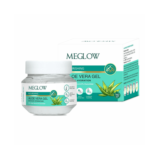 Meglow Aloevera Gel With 90% Aloevera & 5% Cucumber Ext. For Face, Skin & Hair Paraben & Silicon Free (100gm) - My Store